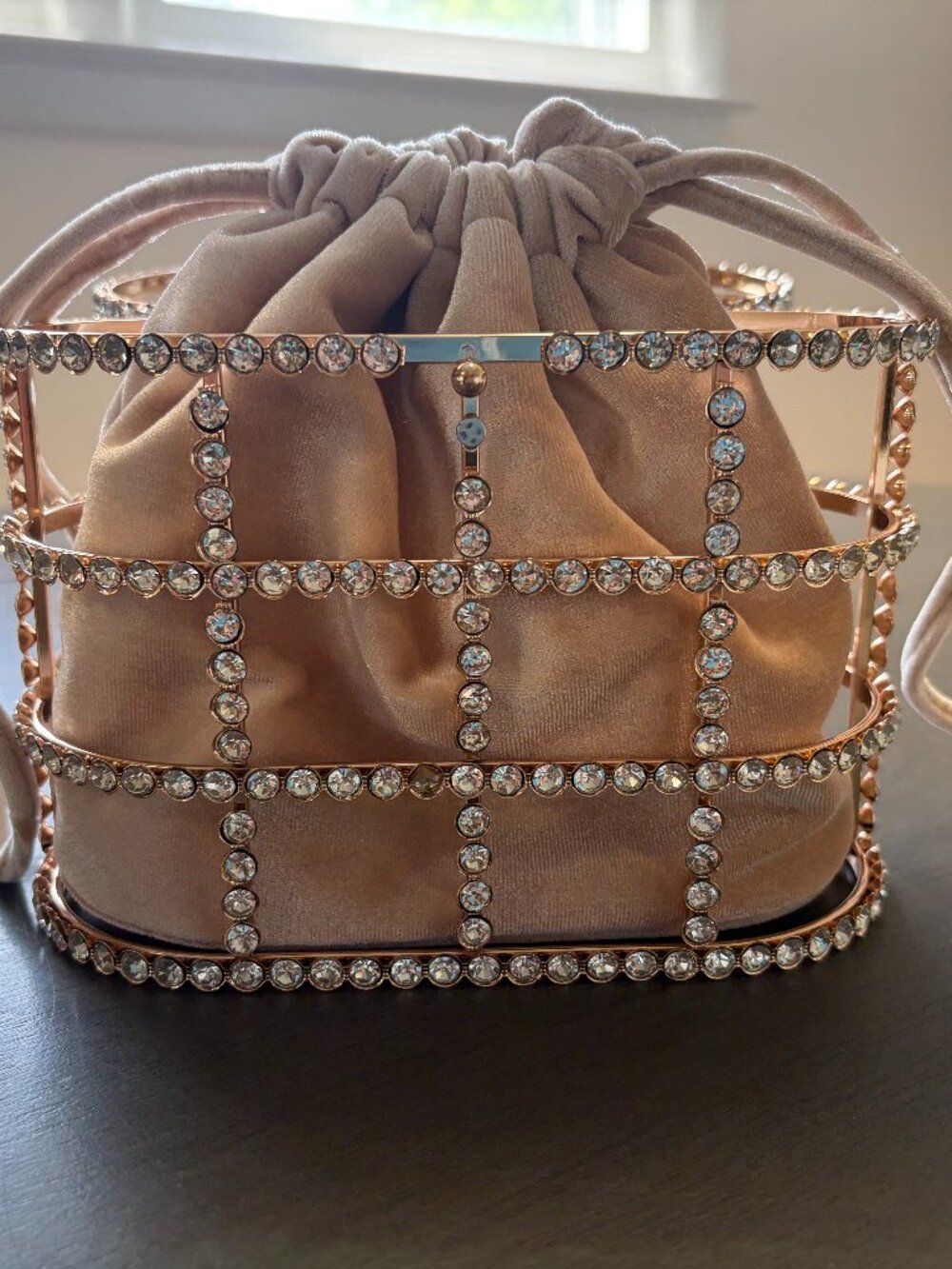 SPARKLY RHINESTONE CLUTCH EVENING BAG WITH PEARL HANDLE